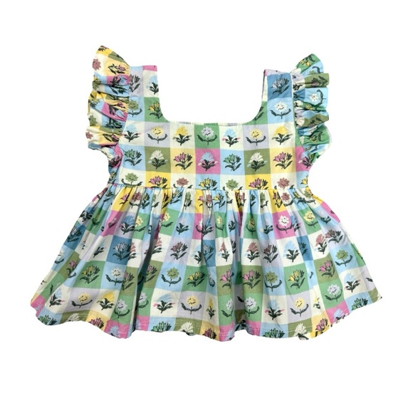 Hermoza Girl's Little Daisy Flutter Sleeve Top 2 Multicolor Floret Ruffle Peplum - Picture 1 of 8